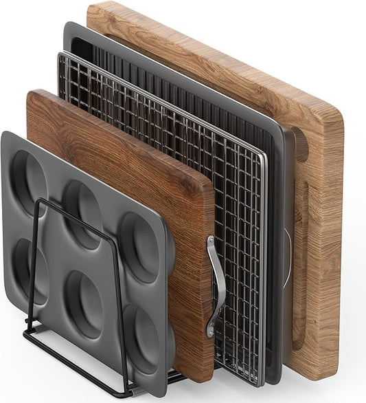 Cutting Board Organizer Kitchen Organizer Rack for Cutting Board, Bakeware, and Cookie Sheet, 5-Slot Heavy-Duty Steel Cookware Holder,Rust-Resistant with Anti-Slip Feet (1, Large) by Laemyfyre