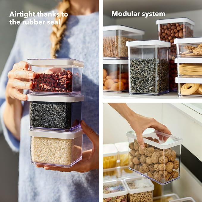 Rotho Loft Storage Box Set of 24 Plastic Boxes with Lid Transparent | Airtight storage box, aroma-tight silicone seal, stackable, for flour, pasta and rice, dishwasher safe - Image 5