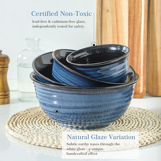 Hasense Mixing Bowls Set, Porcelain Large Salad Bowls for Cooking, Baking, Prepping, Serving, Blue Nesting Dishes for Housewarming Gift, Microwave Dishwasher Safe, 2.8/2.1/1.0/0.5 Qt - Image 5