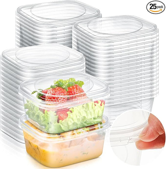 25 Pack 8 oz Deli Containers with Lids, Tamper Proof Leak Resistant Clear Plastic Food Storage Containers, Airtight Meal Prep Container for Soup Salad Tiramisu, Microwave & Dishwasher Safe by Yiyiring