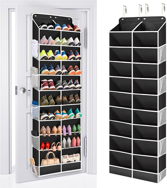 ULG Over The Door Shoe Organizer for Closet Fit 24-32 Pairs with Large Deep Pockets, Narrow Shoe Rack for Door Hanging Boots Storage, Black by ULG