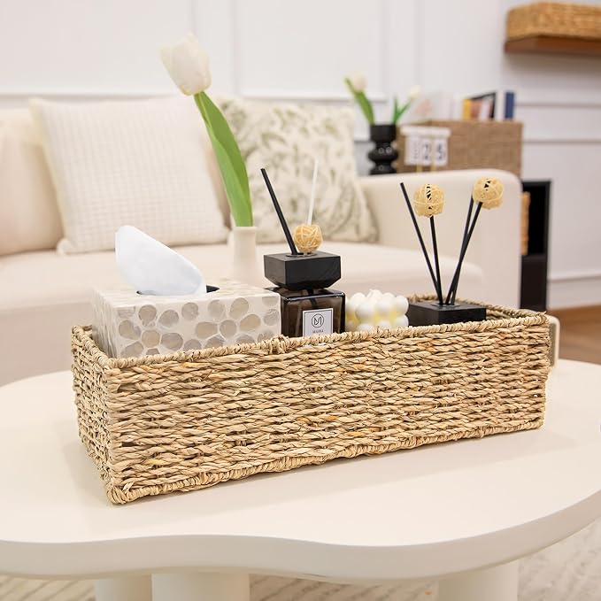 HOMESTEAD 2-Pack Rectangular Seagrass Storage Baskets with Built-In Handles, Handwoven Wicker Baskets for Pantry, Shelf, Closet & Bathroom Organization, 16 × 6.75 × 4.25 in - Image 5
