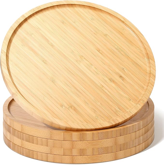 5 Pcs Round Charcuterie Board Bulk Bamboo Round Tray Fall Wooden Serving Platter Wood Serving Tray with Rim for Fruit Bread Salad Pizza Party Decor(11.8 Inch) by Meanplan
