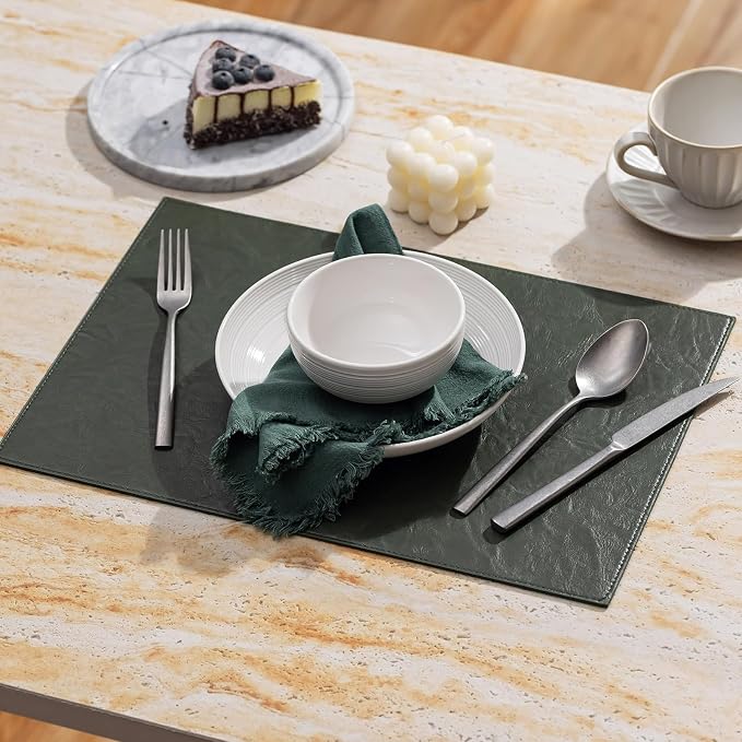 Baroyal Faux Leather Placemats Set of 6 Vinyl Washable Wipeable Table Mats for Kitchen Dining Table Heat Resistant Waterproof Indoor/Outdoor Placemats Non-Slip Easy Clean Place Mats (Olive Green) - Image 5