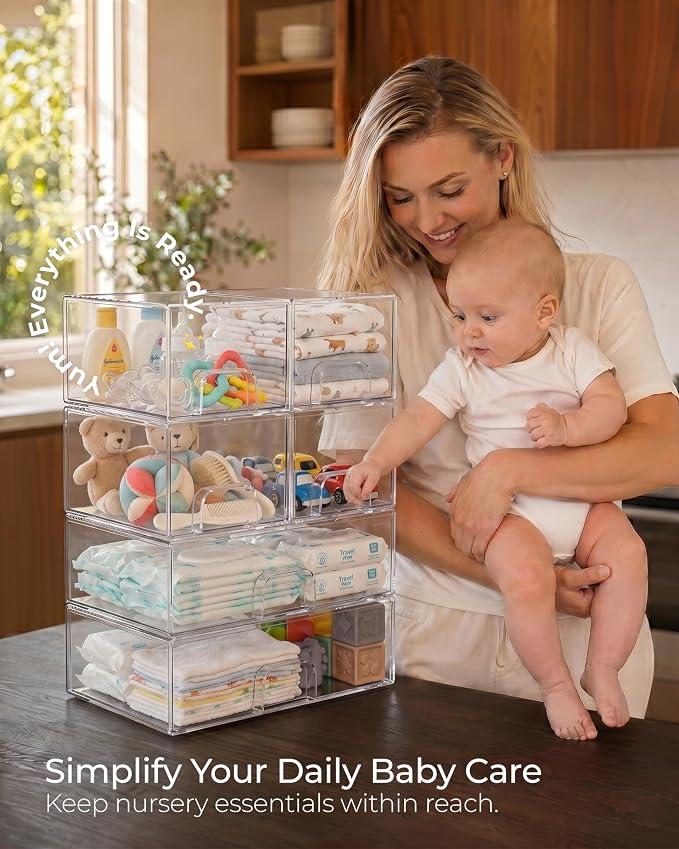 Stackable Storage Drawer Organizers Set of 6 for Bathroom Organizer Storage | Clear Plastic Organizer Bins for Baby Bottle, Kitchen Under Sink, Laundry, Pantry, Beauty, Cabinet, Medicine, Office Supplies - Image 5