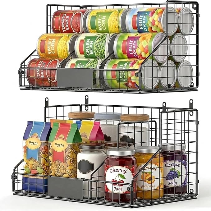 2 Pack Pantry Organizers and Storage Shelf Canned Food Organizer | Stackable, Metal Wire, 4 Adjustable Dividers, Holds 60+ Cans, Space-Saving, Can Goods Organizer, for Cabinet Kitchen by EffiQ-Rate