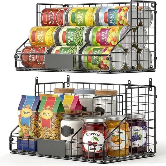 2 Pack Pantry Organizers and Storage Shelf Canned Food Organizer | Stackable, Metal Wire, 4 Adjustable Dividers, Holds 60+ Cans, Space-Saving, Can Goods Organizer, for Cabinet Kitchen by EffiQ-Rate