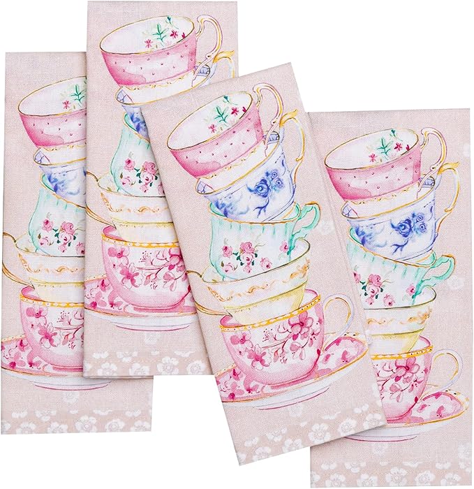 Maison d' Hermine Cloth Napkins Set of 4 Reusable 100% Cotton (18" x 18") | Everyday Square Napkins Cloth Washable Dinner Party Wedding Restaurant Hotel Kitchen Spring Summer - High Tea by MaisondHermine