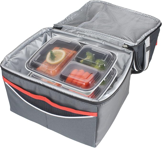Freshware Meal Prep Containers [21 Pack] 3 Compartment with Lids, Food Storage Containers, Bento Box, Stackable, Microwave/Dishwasher/Freezer Safe (24 oz) - Image 4