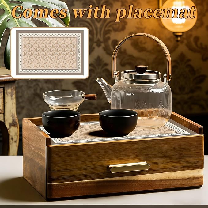 Acacia Wood Tea Bag Organizer with Drawer | Tea Organizers and Storage Box, Pull-Out Teabag Holder Container, For Countertop, Tea Station Chest - Image 2
