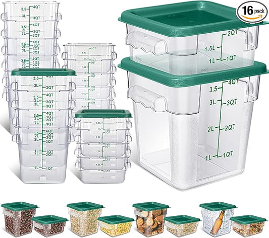 Yungyan 16 Pcs Restaurant Food Storage Containers with Lids Set 2Qt and 4Qt Commercial Restaurant Square Storage Containers Clear Food Cereal Container for Kitchen Freezer (Green Lids) by Yungyan