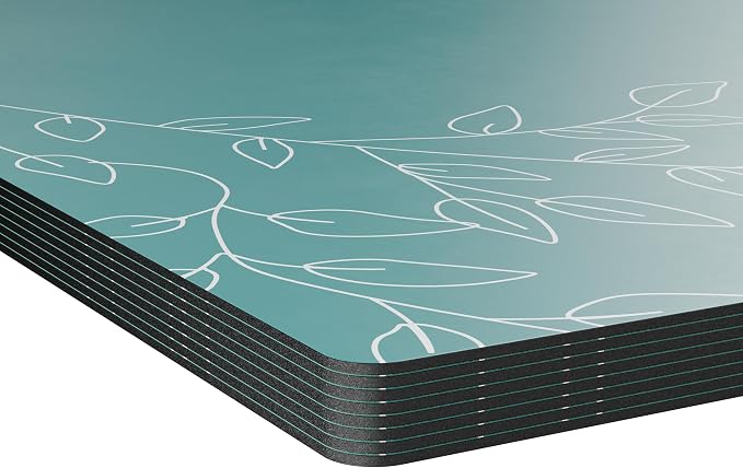 Royalty Art Boho Placemats, Set of 4, Deep Sea Green, Cork Backed | Wipeable heat resistant surface, kitchen and dining table protection, floral farmhouse pattern - Image 3