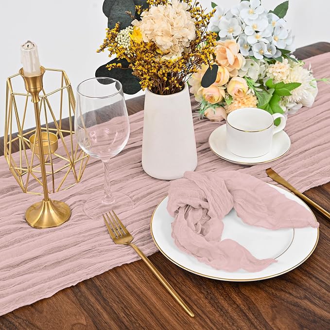 fani 60 Pack Gauze Cheesecloth Napkins, 20 x 20 in, Dusty Pink | Wrinkled Table Napkins, Soft Cotton, Rustic Decorative, Weddings, Party, Dinner Table, Everyday Use - Image 6