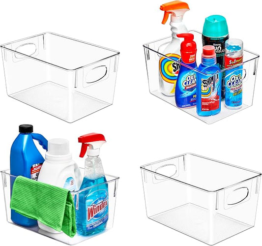 Sorbus 4 Pack Large Clear Plastic Storage Bins, Clear Organizer Bins with Handle for Kitchen, Pantry, Cabinet, Refrigerator, Craft, Toys, Clothes, Closet, Under Sink, Bathroom Organizers and Storage by Sorbus