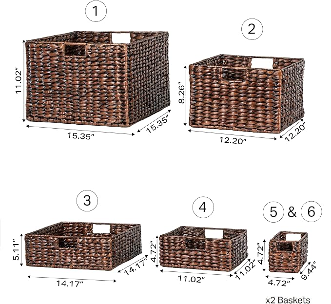 happimess Traditional 10-Piece Hyacinth Wicker Baskets, Dark Brown Wash | Hand-Woven Iron Frame Storage, Lidded Trunk, Trash Bin, Southwestern Style, Living Room Bedroom Decor - Image 3