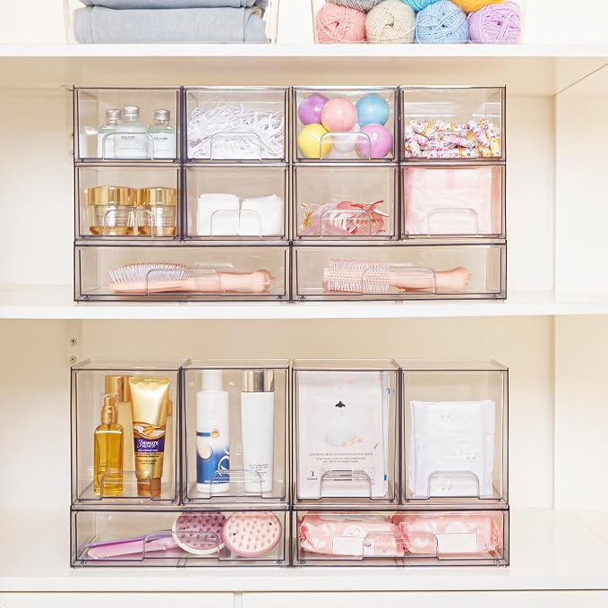 Vtopmart Clear Stackable Storage Drawers, 2 Pack Tall Plastic Organizers | Clear Pull-Out Drawers, Stackable Design for Skincare, Cosmetics, Beauty Supplies, Vanity, Bathroom, Cabinet and Countertop - Image 2