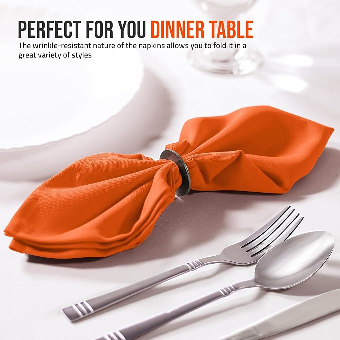 Utopia Home [12 Pack, Orange] Cloth Napkins 17x17 Inches, 100% Polyester | Hemmed Edges, Washable and Reusable Ideal for Parties, Weddings and Dinners - Image 7