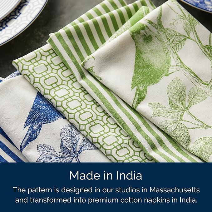 Newport Green Dinner Napkins Set of 4 | 100% Cotton Cloth Set for Entertaining or Everyday Table | Perfect for Wedding, Birthday, Christmas Green and White, 22 Inch Square - Image 5
