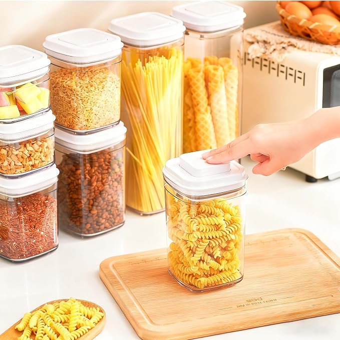UFORU Pop Airtight Food Storage Containers, 8-Piece Canister Set with Lids | 0.37 Qt x2, 0.74 Qt x3, 1.0 Qt x2, 1.9 Qt x1, One-Touch Opening, BPA-Free, Stackable, Cereal, Rice, Flour, Snacks, Pantry Use - Image 9