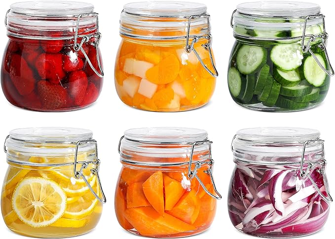 ComSaf Round Small Glass Pantry Jars with Airtight Lids 17 oz 6 Pack | Spices nuts snacks, Jam jelly pickles, Canning jars, Pantry organization, Small size, Kitchen cabinet storage by ComSaf