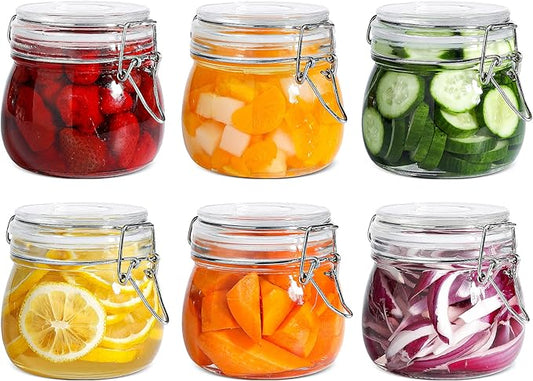 ComSaf Round Small Glass Pantry Jars with Airtight Lids 17 oz 6 Pack | Spices nuts snacks, Jam jelly pickles, Canning jars, Pantry organization, Small size, Kitchen cabinet storage by ComSaf