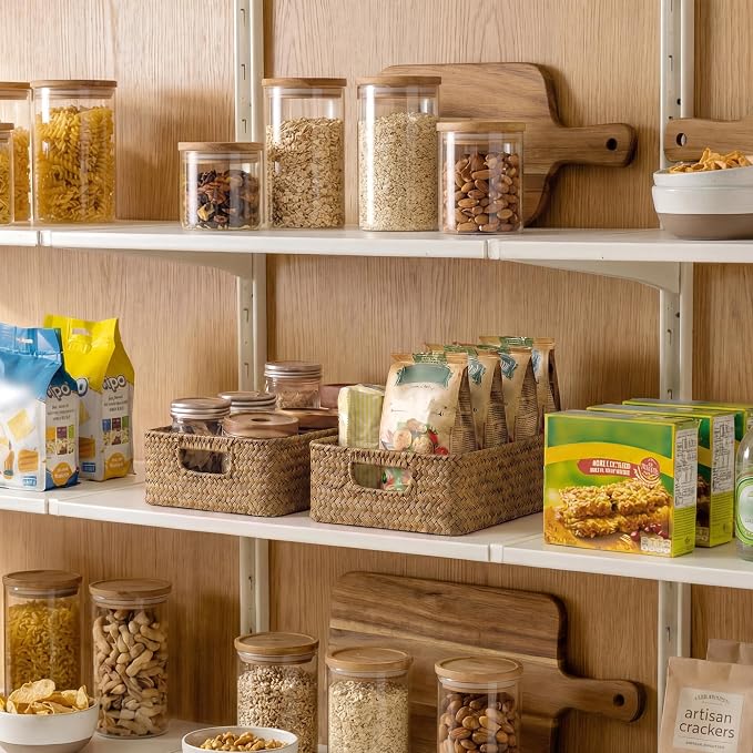 StorageWorks Wicker Baskets for Organizing, Woven Baskets for Storage | Seagrass, Pantry, Bathroom, Kitchen Closet, Table, Decorative, Book, Towel, Magazine, Food, Small, Medium, Rattan, Handle - Image 2