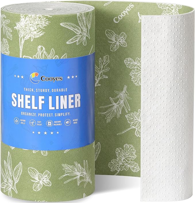Cooyes Large Fridge Liners for Refrigerator, 24" x 240", Drawer & Shelf Liners for Kitchen Cabinets Non-Adhesive, Breathable Cloth Material, Non-Slip, Keep Produce Fresh Longer, Sage Green by Cooyes