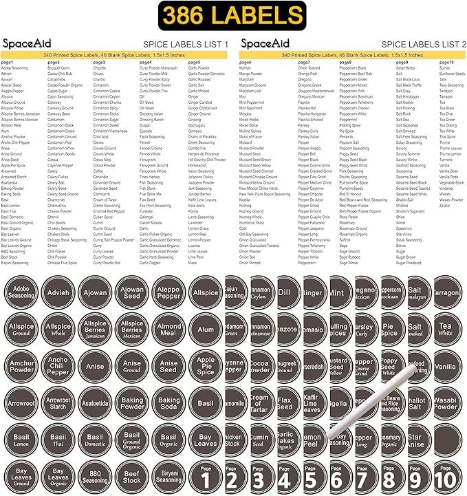 SpaceAid Spice Rack Organizer with 36 Spice Jars, 386 Spice Labels, Chalk Marker and Funnel Set for Cabinet, Countertop, Pantry, Cupboard or Door & Wall Mount - 36 Jars, 17.2" W × 10.8" H, Black - Image 6