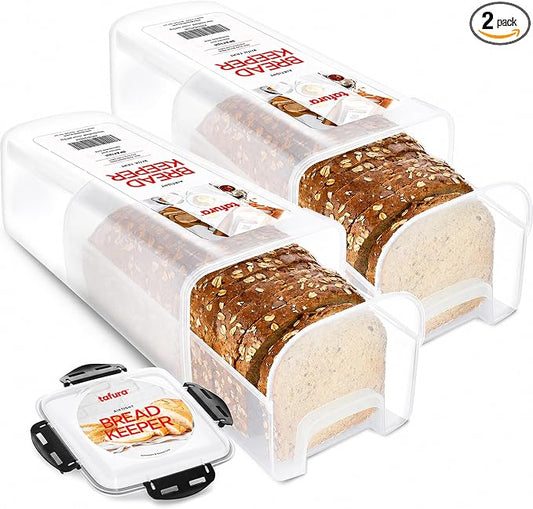 Tafura Bread Containers, 2 Pack, Airtight BPA-Free Bread Storage Boxes | Includes two reusable units for keeping homemade or store-bought loaves fresh while saving kitchen space. by Tafura