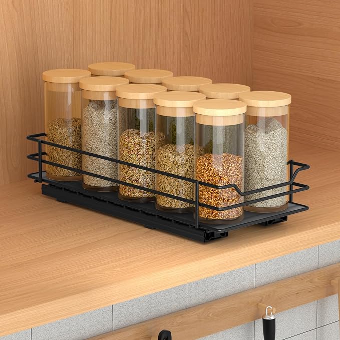 BOIVSHI Pull Out Spice Rack Organizer for Cabinet, Heavy Duty Slide Out Spice Rack Organizer for Kitchen Cabinets and Pantry, Fits Spices, Sauces, Canned Food (4.5''Wx10.5''Dx2.5''H) - Image 2