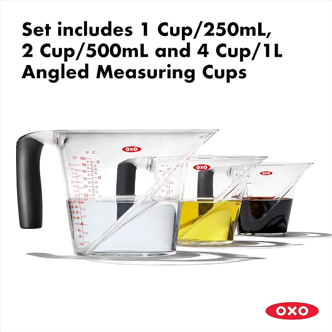 OXO Good Grips 3-Piece Angled Measuring Cup Set, Black & Good Grips 4 Piece Stainless Steel Measuring Spoons with Magnetic Snaps - Image 3