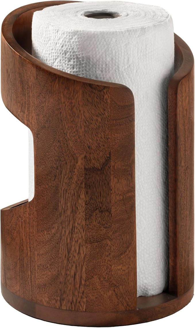 Anji Mountain Wooden Paper Towel Holder with Metal Holder, Holder Stand for Kitchen Roll Organizer & Kitchen Dining Table Home Décor, Countertop Fits Jumbo & Mega Rolls - Walnut/Black, Arc Hold - Image 2