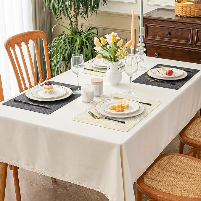Romanstile Vinyl Placemats Set of 8, Reversible Faux Leather Heat Resistant Wipeable Table Mats, Waterproof Washable Non-Slip Table Placemats for Dining/Kitchen/Party/Outdoor (Grey Beige, 12" x 17") - Image 2