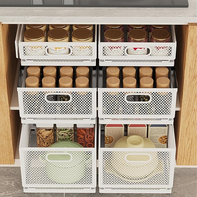 Pull Out Cabinet Organizer, Slide Out Drawers Fixed with Adhesive Nano Film, Pantry Shelves Sliding Drawer Storage Organization for Kitchen (Double Layer 15.7 * 9.4 * 10inch/40 * 24 * 25.5cm) - Image 5