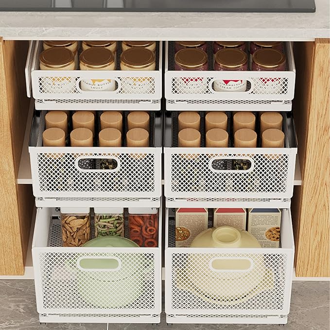 Pull Out Cabinet Organizer, Slide Out Drawers Fixed with Adhesive Nano Film, Pantry Shelves Sliding Drawer Storage Organization for Kitchen/Bathroom/Bedroom (11.8*9.4*8.3inch/30*24*21.2cm) - Image 5
