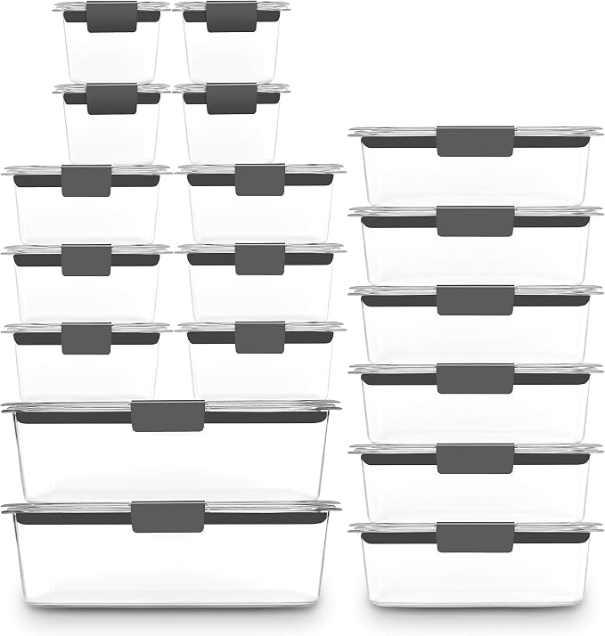 Rubbermaid 44-Piece Brilliance Food Storage Containers, Clear/Grey & Brilliance Glass Storage Set of 9 Food Containers with Lids (18 Pieces Total), Set, Assorted, Clear - Image 3