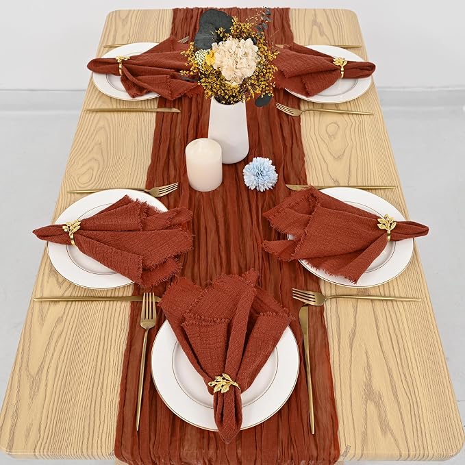 36 Pack Terracotta Cloth Napkins, 16 x 16 Inch Cotton with Fringe Settings | Handmade washable reusable cotton dinner napkins in bulk for weddings, parties, rustic boho table settings - Image 8