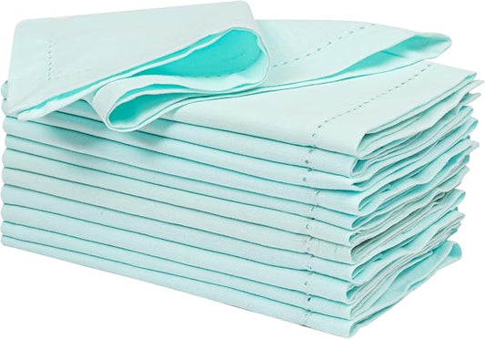 Ramanta Home Baby Blue Cloth Dinner Napkin Set of 12-18x18 Inch | Cotton Linen Flax Hemstitched Napkins Washable for Everyday Use by RamantaHome