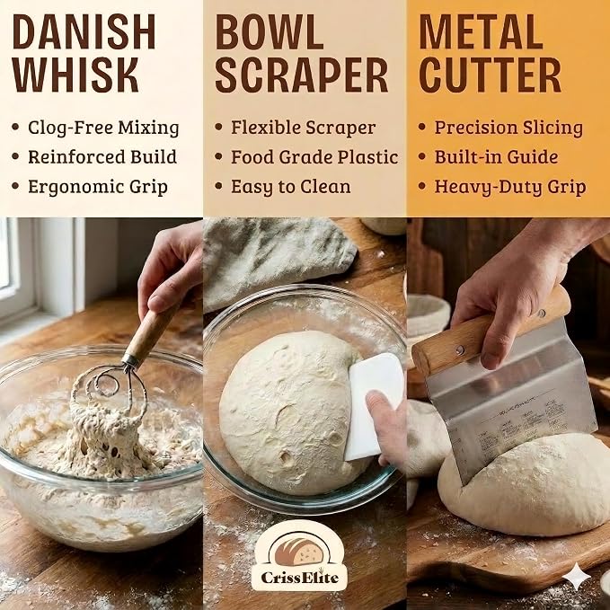 Sourdough Starter Kit – Complete Sourdough Bread Baking Supplies with 24oz Glass Sourdough Starter Jar, 9” Round & 10” Oval Banneton Proofing Basket Set, Sourdough Tools – Artisan Gift for Bakers - Image 4
