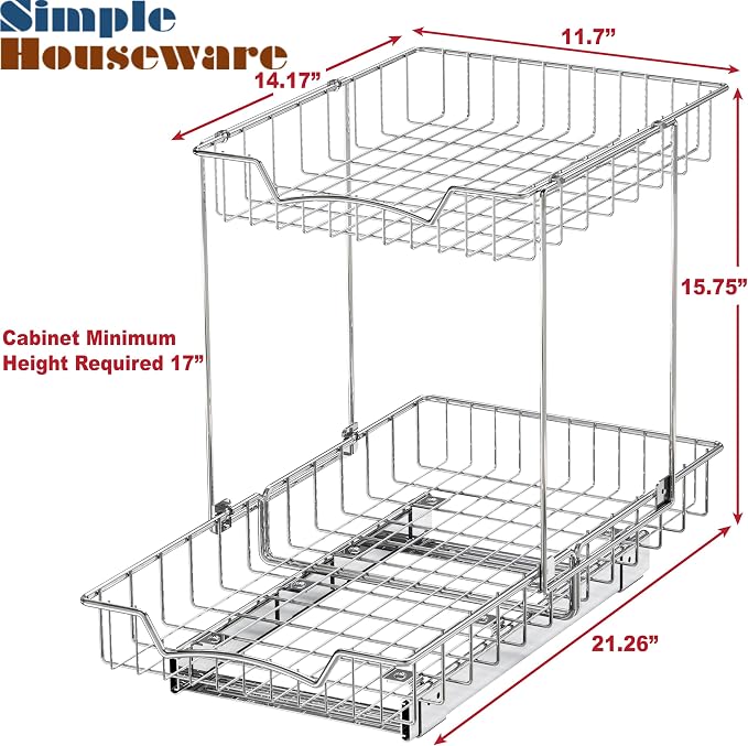 Simple Houseware 2-Tier (L+L) Pull Out Under Cabinet Sliding Shelf, Chrome | for Kitchen Organizer - Image 3