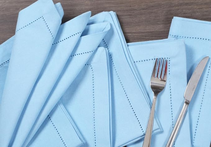 Bedding Craft Cloth Dinner Napkins Set of 12 – 18x18 Airy Blue Linen-Look Hemstitched – Soft Machine Washable Reusable Napkins for Weddings, Parties & Elegant Table Settings - Image 5