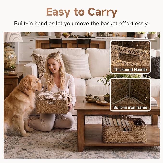 StorageWorks Large Wicker Baskets for Storage, Woven Baskets for Storage | Seagrass, Pantry Shelves, Kitchen Closet, Laundry, Bathroom, Table, Decorative, Book, Towel, Blanket, Toy, Medium, Handle - Image 4