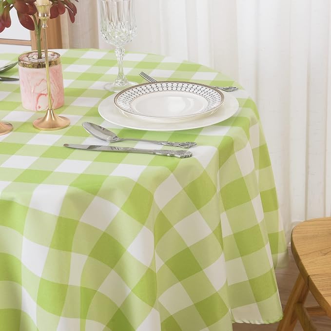 Cupuamon 2 Pack Waterproof Polyester Fabic Round Checkered Tablecloth，60 Outdoor Table Cloth，Oil Stain Prevention Table Cloth for Pinics and Parties（Emerald and White） - Image 8