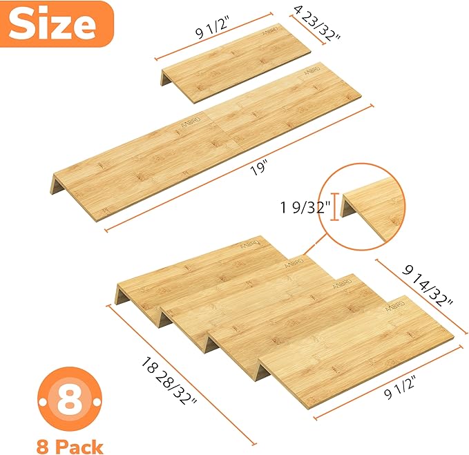 AMBIRD Bamboo Spice Drawer Organizer with Non-slip Mat,4 Tier - 2 Set Jar Spice Rack Tray From 9.5''to 19'', Seasoning Organizer for Kitchen,Cabinet,Drawers,Countertop - Image 2