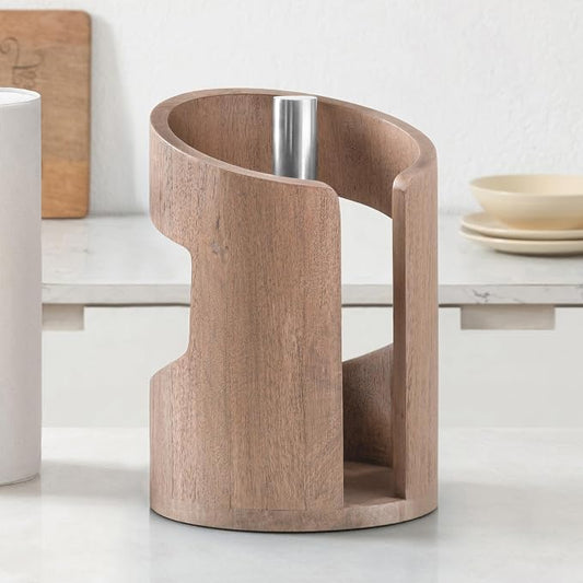 Anji Mountain Wooden Paper Towel Holder with Metal Holder, Holder Stand for Kitchen Roll Organizer & Kitchen Dining Table Home Décor, Countertop Fits Jumbo & Mega Rolls - Biscotti/Nickel, Arc Hold by AnjiMountain