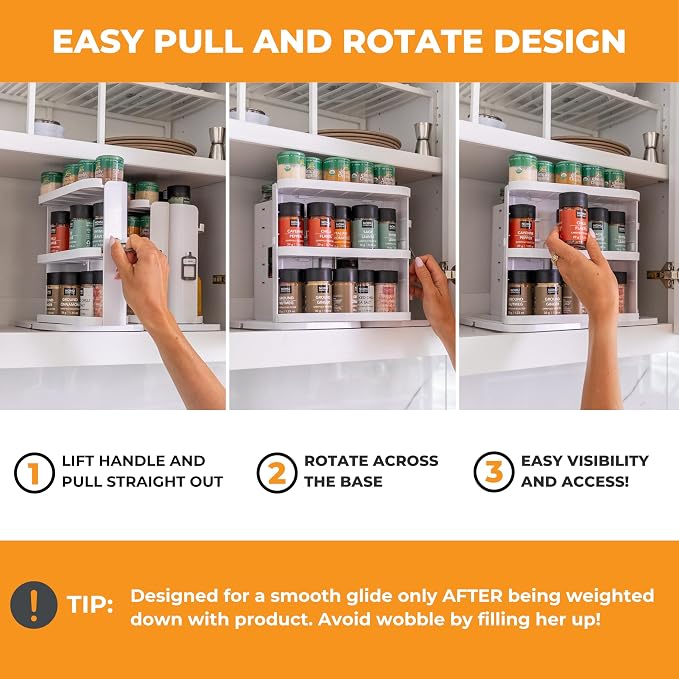 Spice Rack Organizer for Cabinet - Slide & Rotate Seasoning Organizer - 4 Snap-In Adjustable Shelves for 5 Tier of Storage - Magnetic Modular Design - 8.9”H x 6.1”W x 10.8”D - Image 5