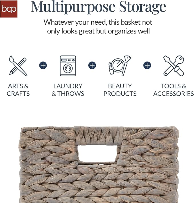 Best Choice Products 12x12in Pack of 5 Cube Storage Baskets, Water Hyacinth Multipurpose Collapsible Organizers, Handwoven Laundry Totes for Laundry, Living Room, Kids Room & Nursery - Gray - Image 5
