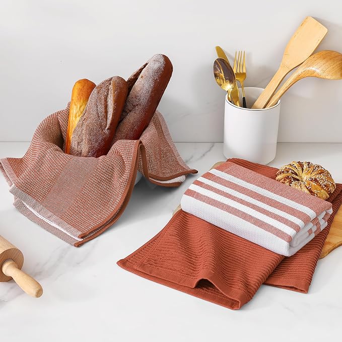 Homaxy Cotton 380 GSM Premium Kitchen Towels, 18"x 28", 6 Pack, Rust | Soft and Absorbent Terry Dish Towels, Multipurpose Tea Towel Set with Hanging Loop, 3 Styles Kitchen Hand Towels - Image 6