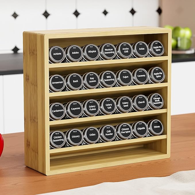 Orimade 4 Tier Spice Rack Organizer for Cabinet, Freestanding Bamboo Seasoning Rack for Countertop, Cupboard, Pantry, Kitchen, 13.18 x 4.13 x 12.2 inches(Spice Jars Not Included) - Image 2