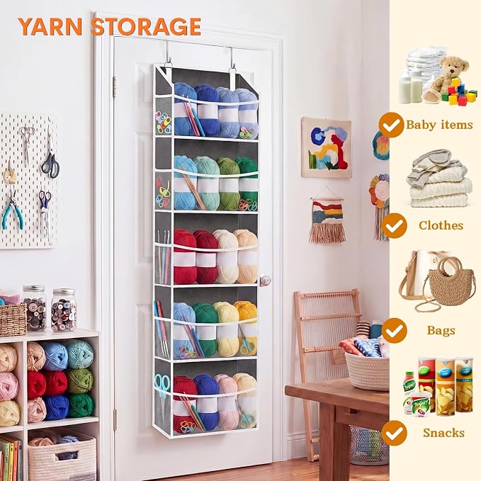 2P 5Tiers Over Door Organizer,Weekly Clothes Organizer for Kids | 5 clear PVC front pockets, 10 mesh side pockets, weekly outfit planner, for kids, dorm, entryway, RV, 50 lbs capacity - Image 7